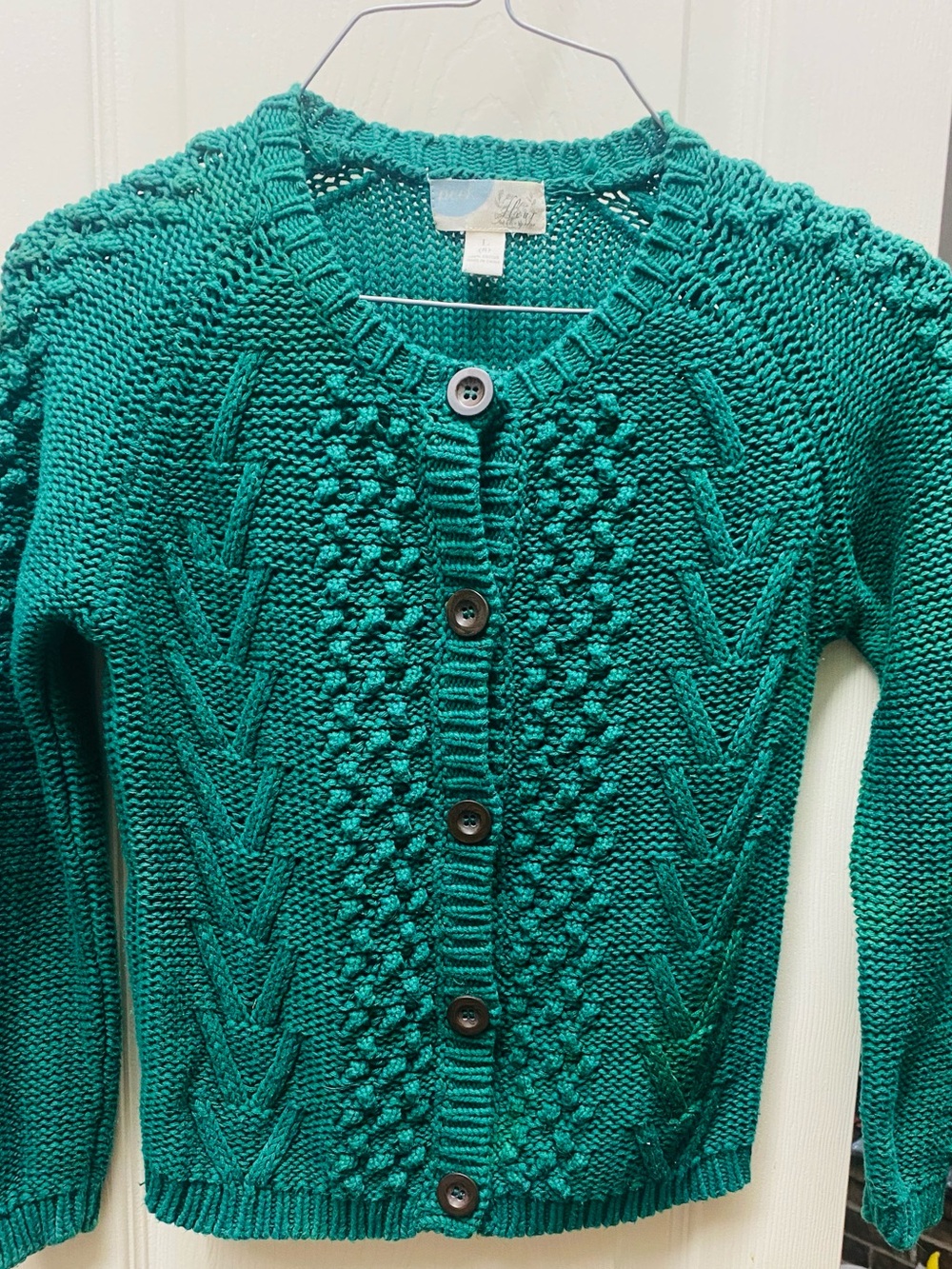Rare Anthropology Peek Emerald Cable-Knit Button Cardigan for Girls L (8)